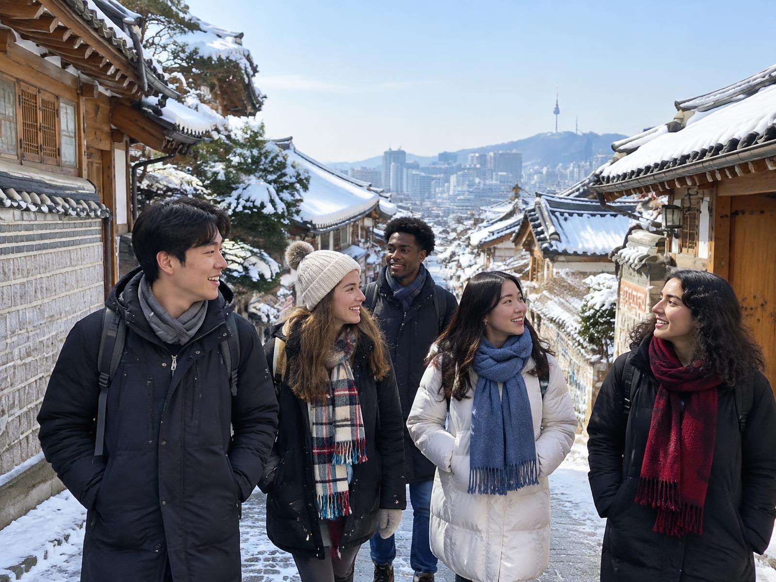 Winter cultural experience illustration in Seoul